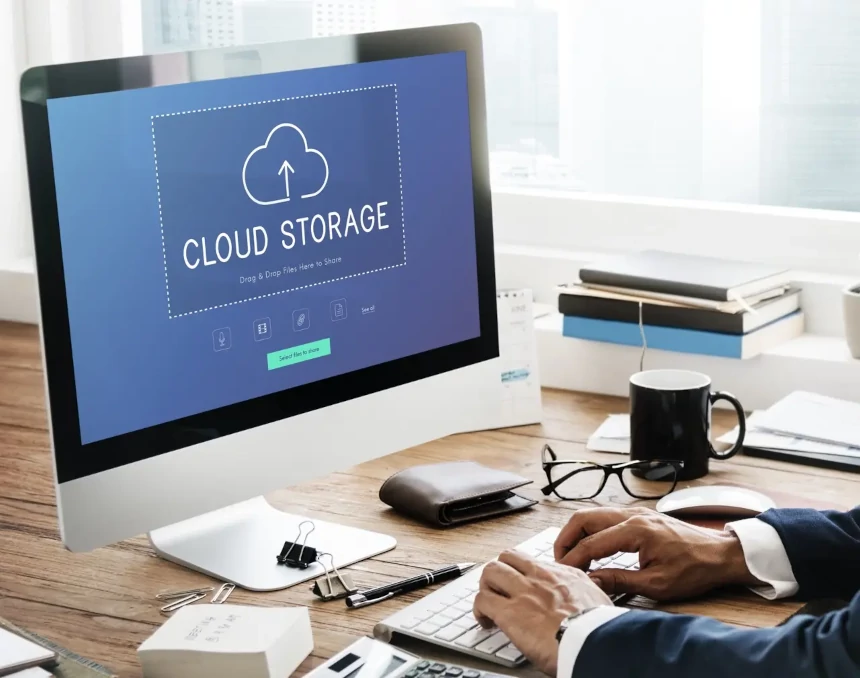 cloud storage upload and download data management mac on desk