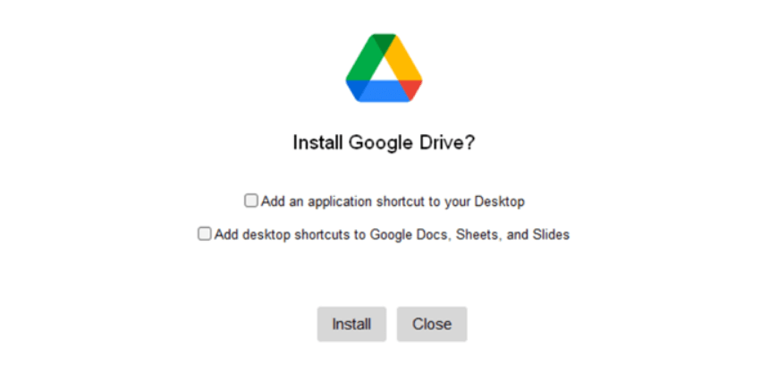 screenshot from installation of Google Drive