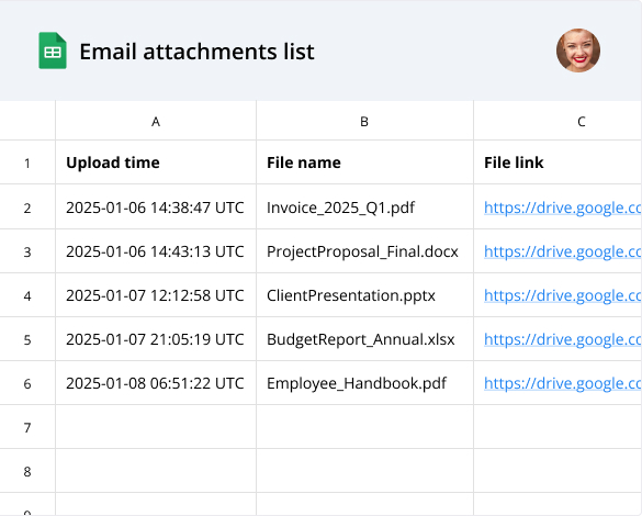 screenshot of Email attachments