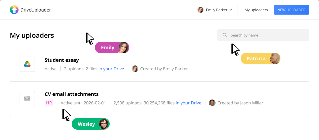 screenshot of a team dashboard 